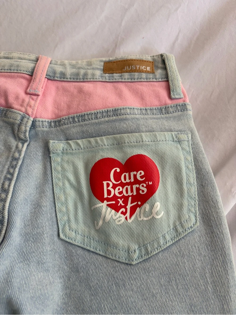 Justice Y2K Blue Denim Jacket (M)  & Jeans (size 8)with Pink Bear Patches NWT